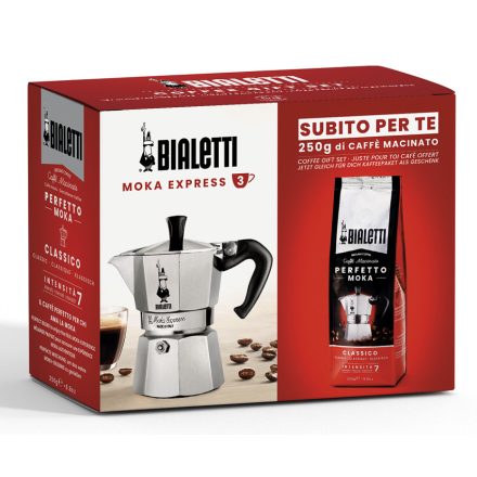 Bialetti Moka Express 3 személyes kotyogós kávéfőző Classico őrölt kávéval