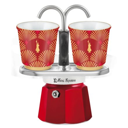 Bialetti Mini Express Deco Glamour piros kotyogós kávéfőző szett