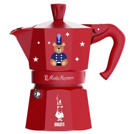 Bialetti Karácsonyi Maci Moka Express piros kotyogós kávéfőző, 3 személyes