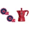 Bialetti Karácsonyi Maci Moka Express piros kotyogós kávéfőző, 3 személyes + 2 db csésze