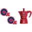 Bialetti Karácsonyi Maci Moka Express piros kotyogós kávéfőző, 3 személyes + 2 db csésze