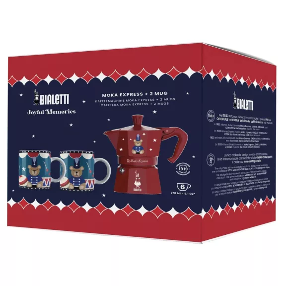 Bialetti Karácsonyi Maci Moka Express piros kotyogós kávéfőző, 6 személyes + 2 db bögre Bialetti Karácsonyi Maci Moka Express piros kotyogós kávéfőző, 6 személyes + 2 db bögre