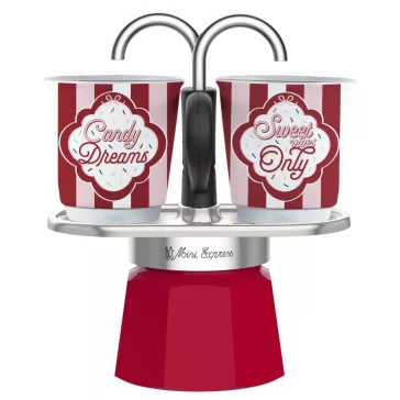   Bialetti Candyland Mini Express bordó kotyogós kávéfőző szett, 2 személyes
