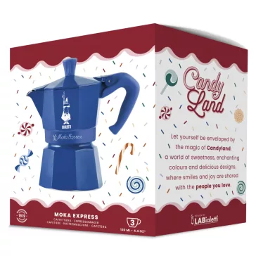   Bialetti Candyland Moka Express kék kotyogós kávéfőző, 3 személyes