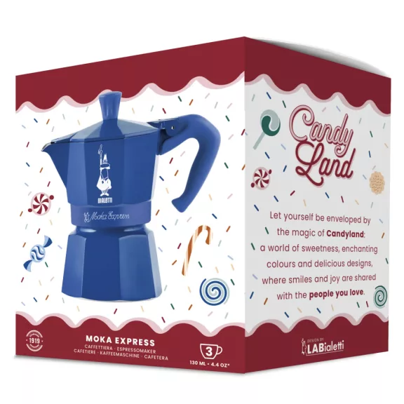 Bialetti Candyland Moka Express kék kotyogós kávéfőző, 3 személyes
