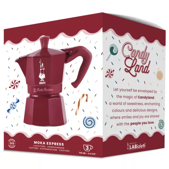 Bialetti Candyland Moka Express bordó kotyogós kávéfőző, 3 személyes
