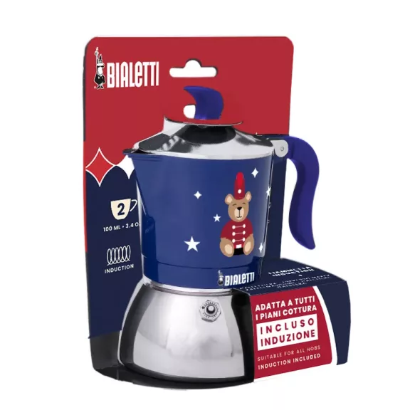 Bialetti Karácsonyi Maci Fiammetta Induction kék kotyogós kávéfőző, 2 személyes