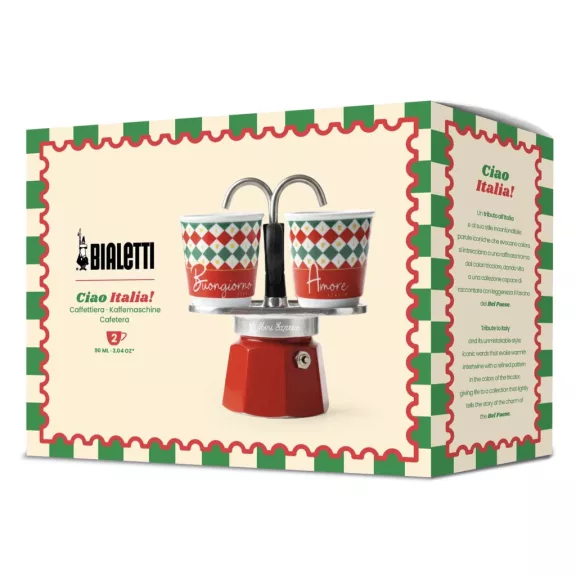 Bialetti Ciao Italia! Mini Express kotyogós kávéfőző, 2 személyes Bialetti Ciao Italia! Mini Express kotyogós kávéfőző, 2 személyes