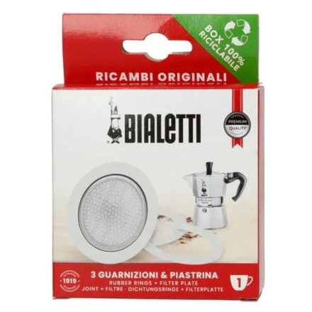 Gumitömítés és szűrő Bialetti alumínium kávéfőzőkhöz, 1 személyes (800031)