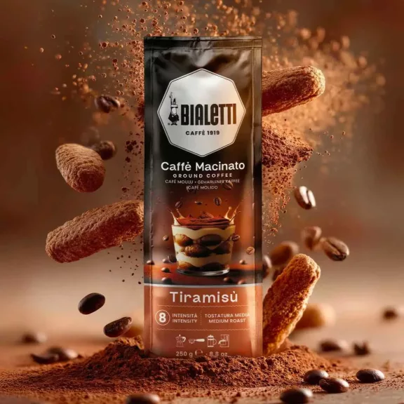 Bialetti Caffe Macinato Tiramisu ízesítésű őrölt kávé 250g Bialetti Caffe Macinato Tiramisu ízesítésű őrölt kávé 250g
