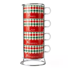 Bialetti Italia cappuccino csésze szett állvánnyal 4db