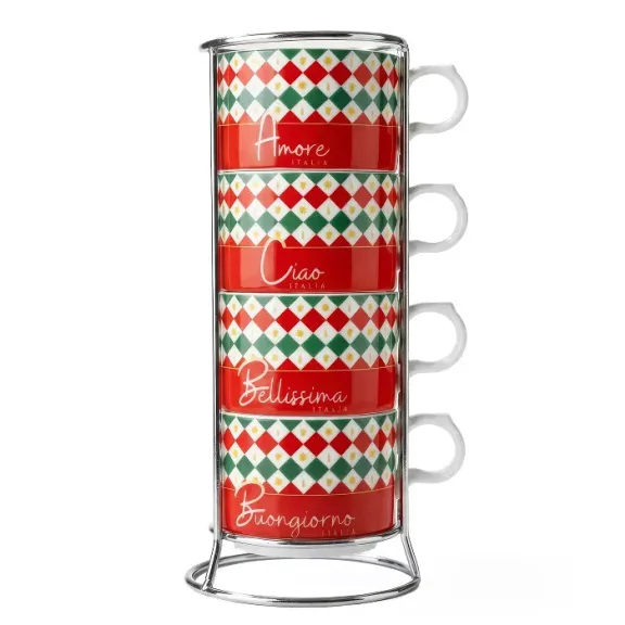 Bialetti Ciao Italia! cappuccino csésze szett állvánnyal 4db Bialetti Ciao Italia! cappuccino csésze szett állvánnyal 4db
