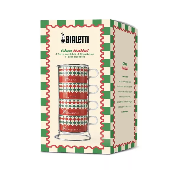 Bialetti Ciao Italia! cappuccino csésze szett állvánnyal 4db Bialetti Ciao Italia! cappuccino csésze szett állvánnyal 4db