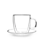 Vialli Design AMO 27565 duplafalú üveg csésze tányérral 250 ml, 2 db