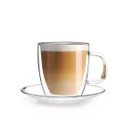 Vialli Design AMO 27565 duplafalú üveg csésze tányérral 250 ml, 2 db