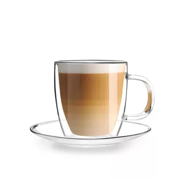   Vialli Design AMO 27565 duplafalú üveg csésze tányérral 250 ml, 2 db