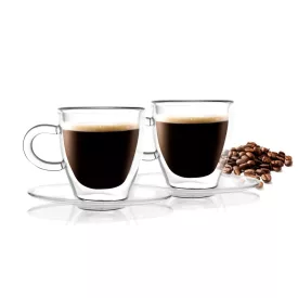   Vialli Design AMO 3055 duplafalú üveg espresso csésze tányérral 50 ml, 2 db