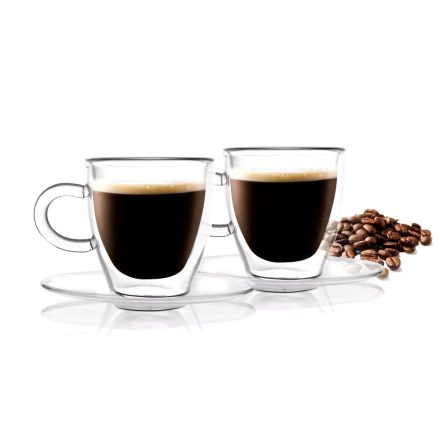 Vialli Design AMO 3055 duplafalú üveg espresso csésze tányérral 50 ml, 2 db
