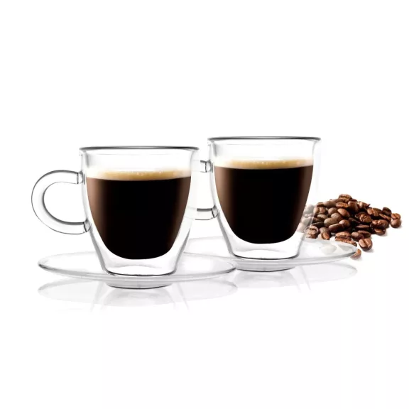 Vialli Design AMO 3055 duplafalú üveg espresso csésze tányérral 50 ml, 2 db Vialli Design AMO 3055 duplafalú üveg espresso csésze tányérral 50 ml, 2 db