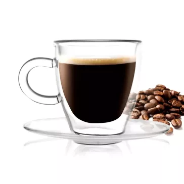   Vialli Design AMO 3055 duplafalú üveg espresso csésze tányérral 50 ml, 2 db